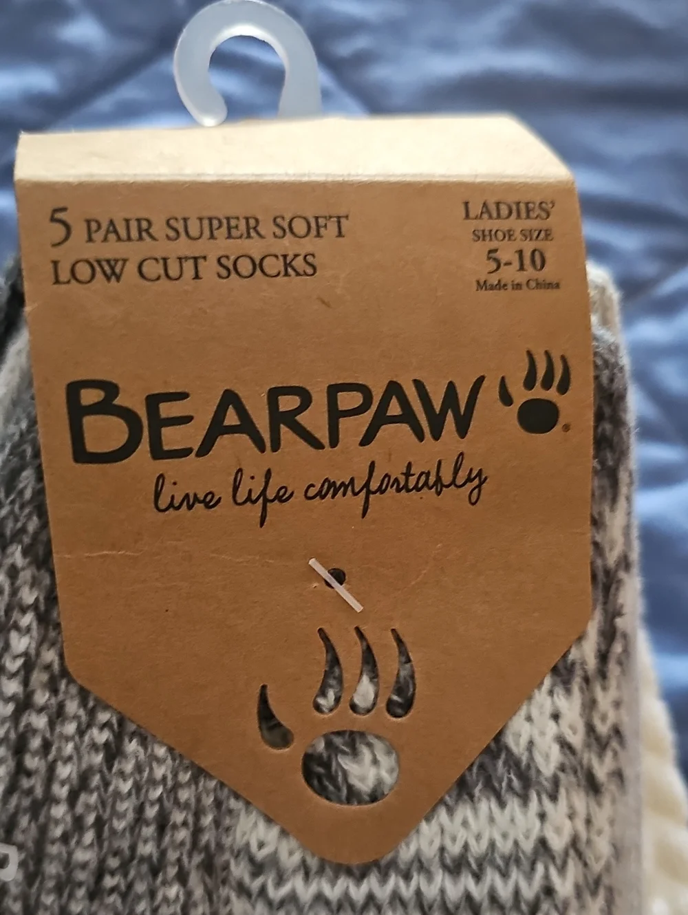 BearPaw Ladies 5-Pack Low Cut Socks in Gray and Cream